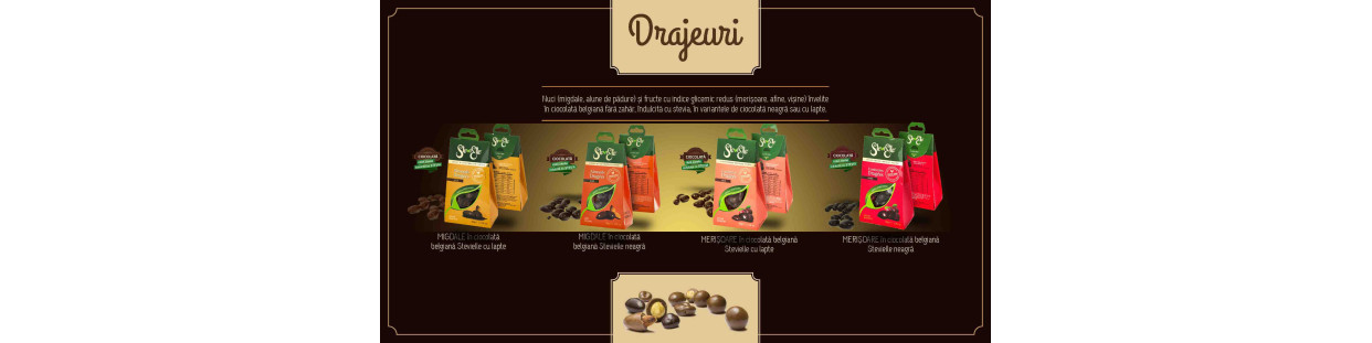 Drajeuri fara zahar cu merisor si migdale in ciocolata fara zahar